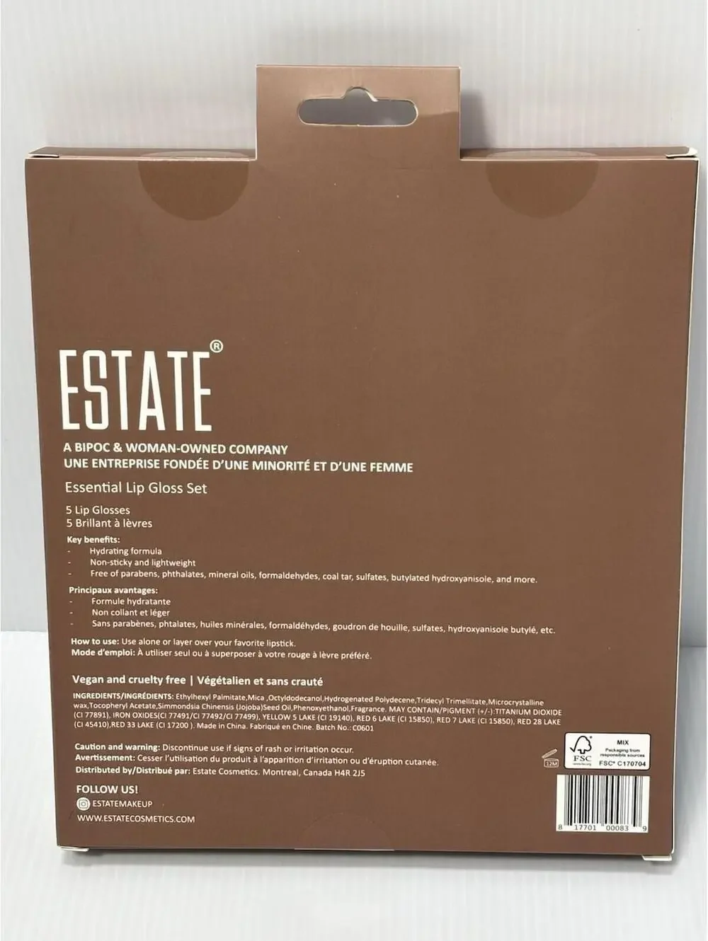 ESTATE Cosmetics Essential Lip Gloss Set 5 Full Size High Shine Jojoba Oil Vit E